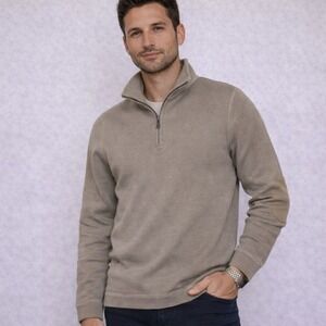 Banana Republic Sweater Mens M Quarter Zip Taupe Ribbed Elbow Patch Knit